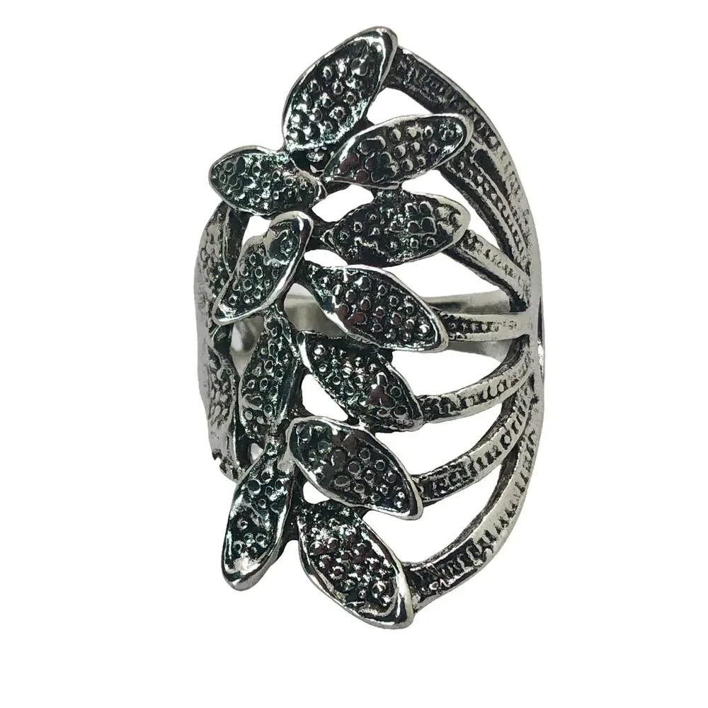 Silver Side Leaf Cluster Ring - Size 8